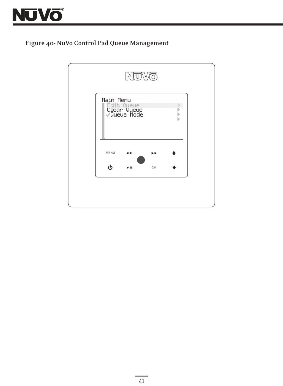 41 figure 40- nuvo control pad queue management | Nuvo Music Port NV-MP User Manual | Page 43 / 46