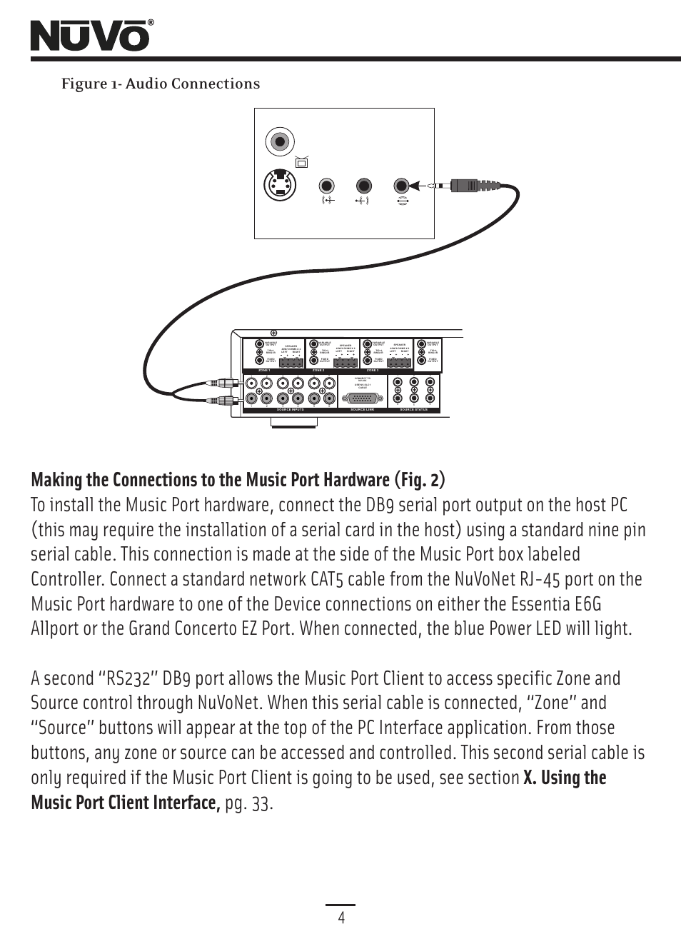 Nuvonet connections, 4figure 1- audio connections | Nuvo Music Port NV-MP User Manual | Page 6 / 46
