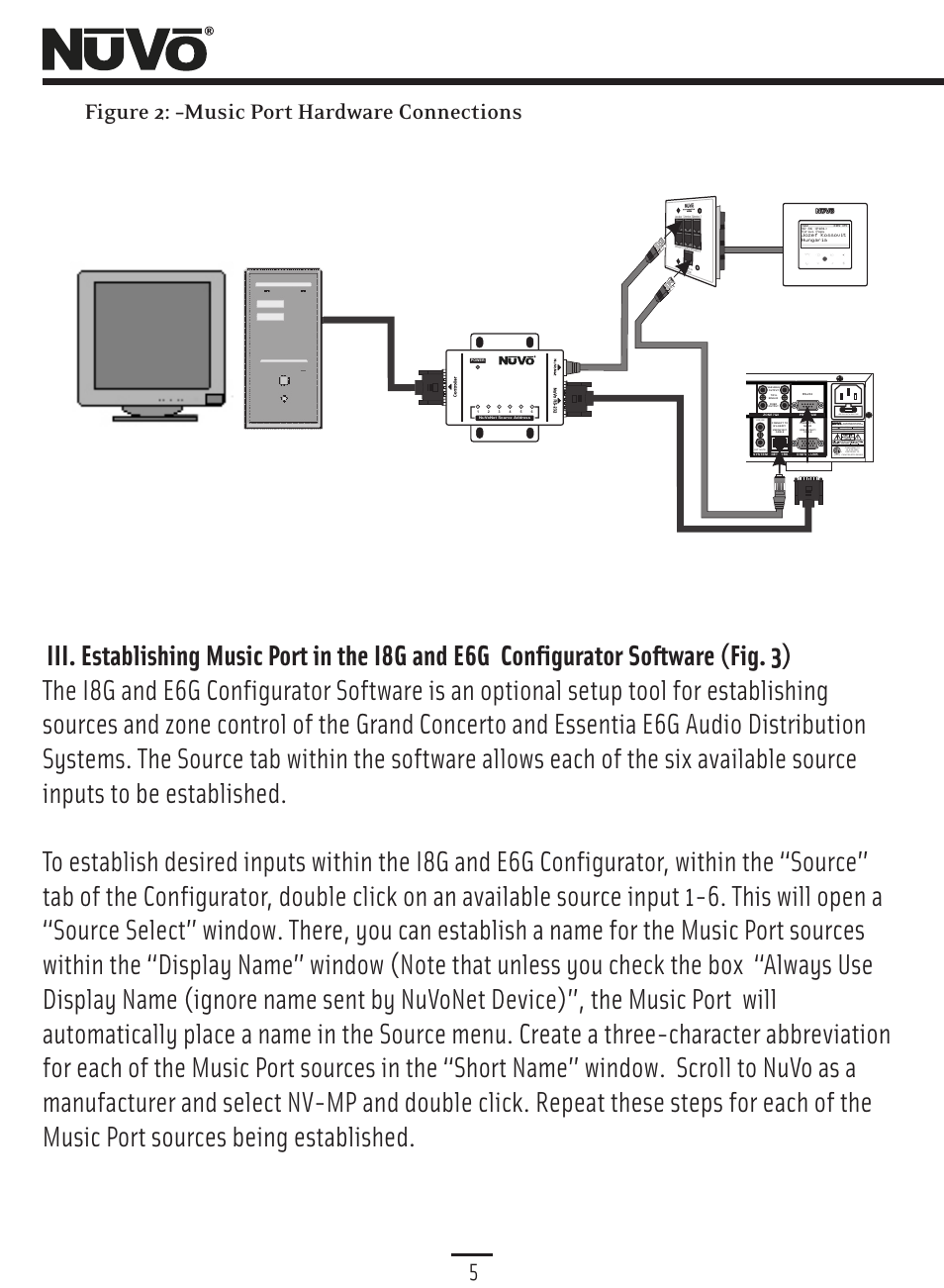 Nuvonet configurator, 5figure 2: –music port hardware connections, Use cnly with 250v fuse | Menu ok | Nuvo Music Port NV-MP User Manual | Page 7 / 46
