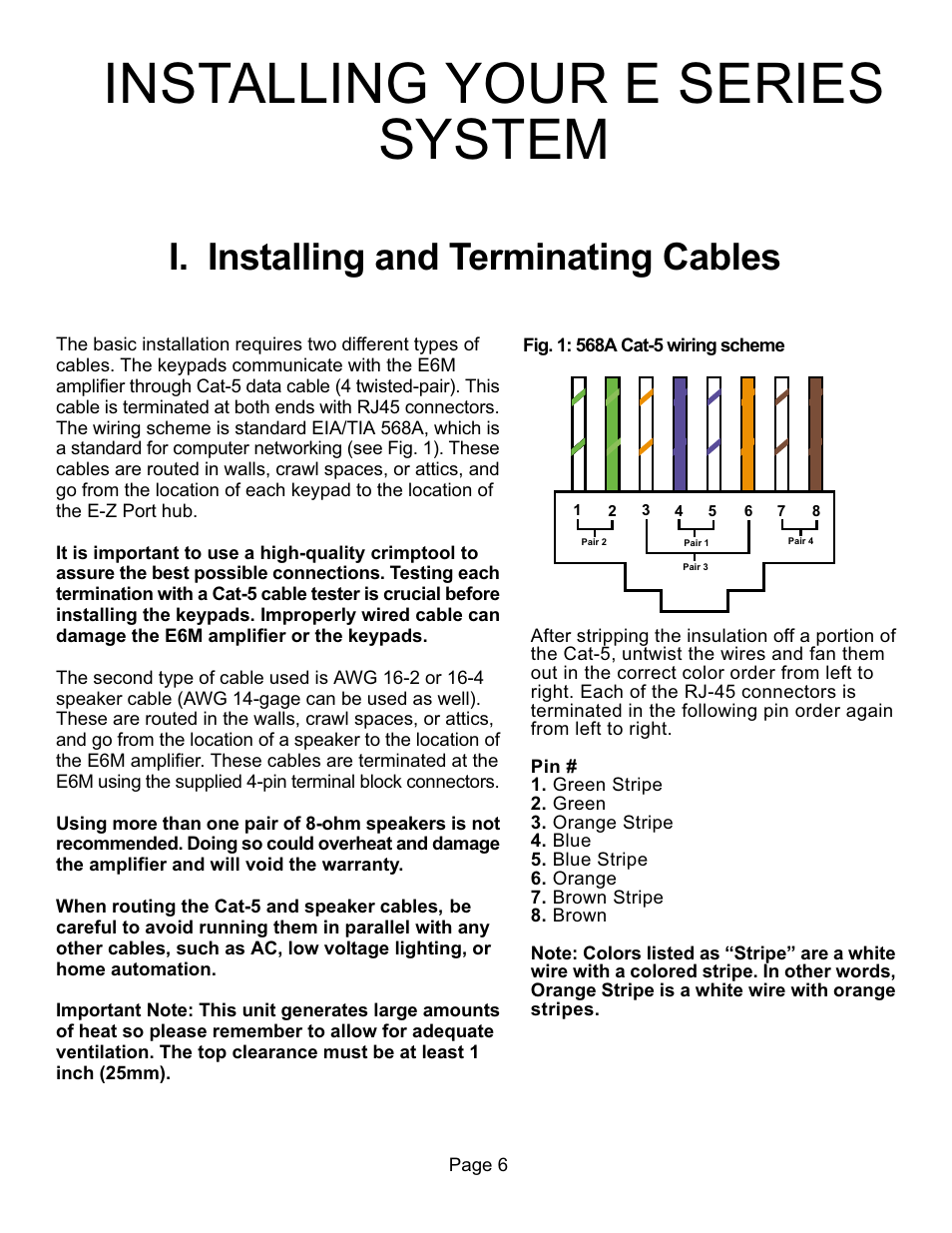 Installing your e series system, I. installing and terminating cables | Nuvo NV-E6XS User Manual | Page 8 / 19