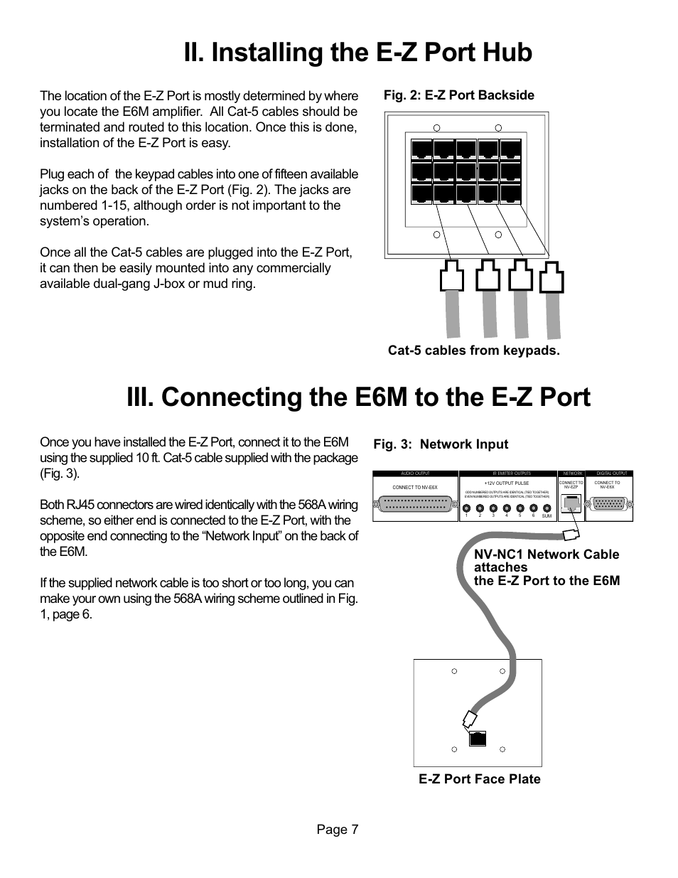 Ii. installing the e-z port hub, Iii. connecting the e6m to the e-z port | Nuvo NV-E6XS User Manual | Page 9 / 19