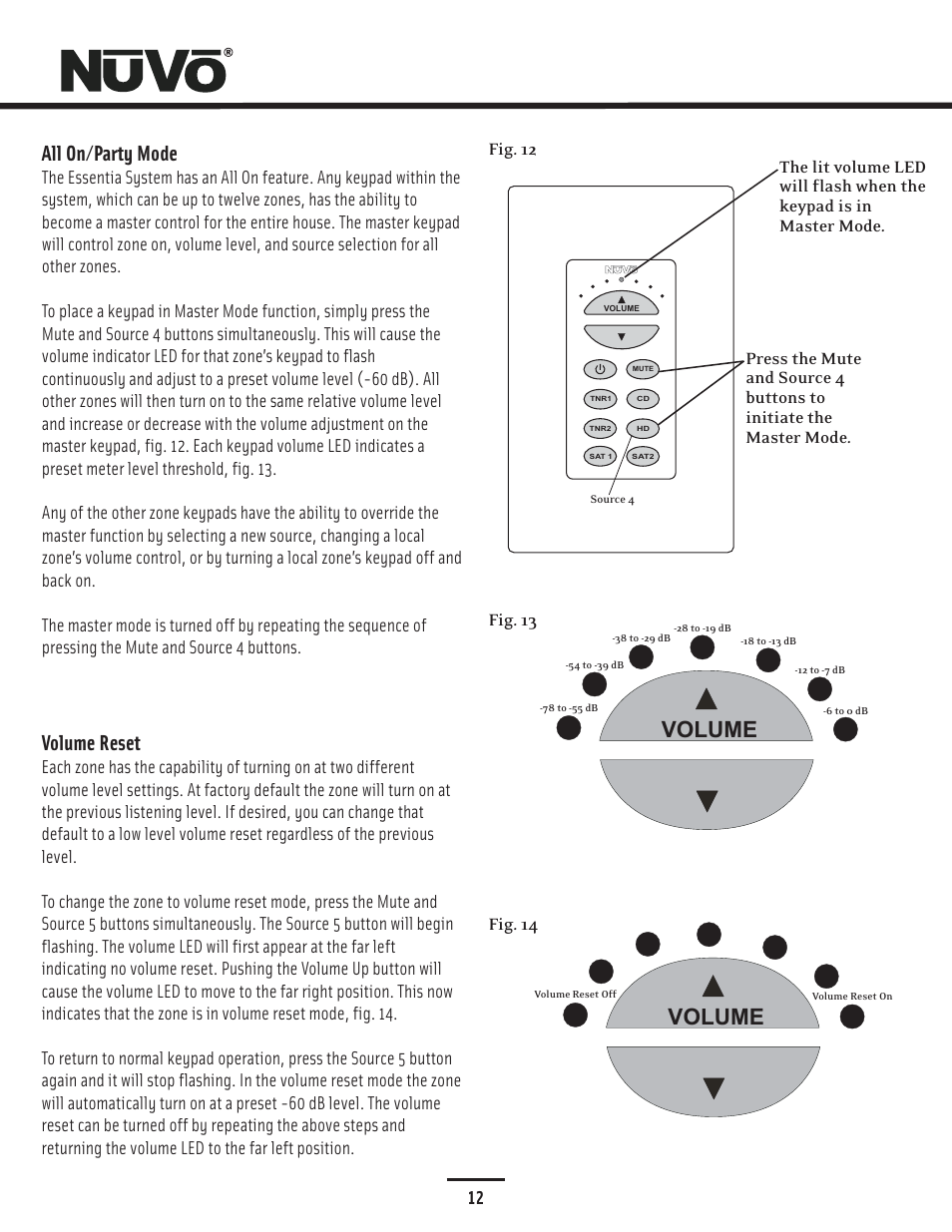 Volume, All on/party mode, Volume reset | Nuvo NV-E6DMS-DC User Manual | Page 13 / 29