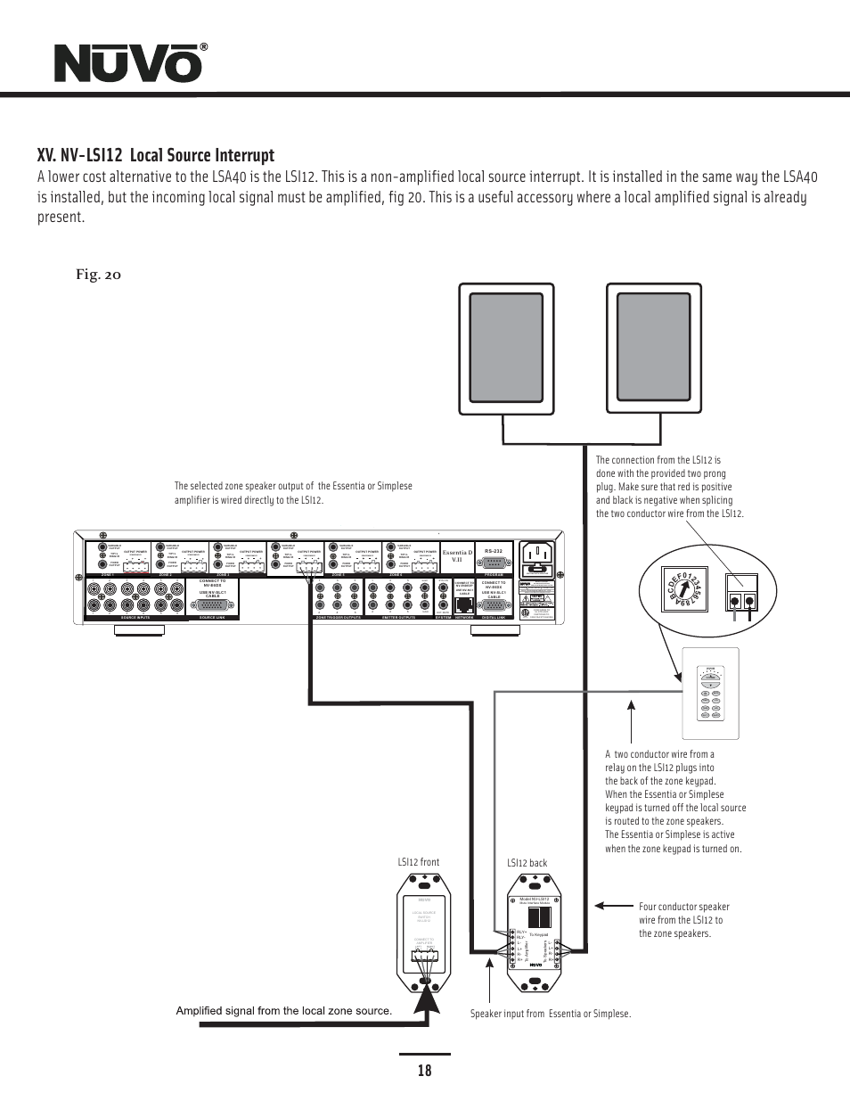 Xv. nv-lsi12 local source interrupt, 20w/6ohm x2, Rnuvo technologies hebron ky usa | Nuvo NV-E6DMS-DC User Manual | Page 19 / 29