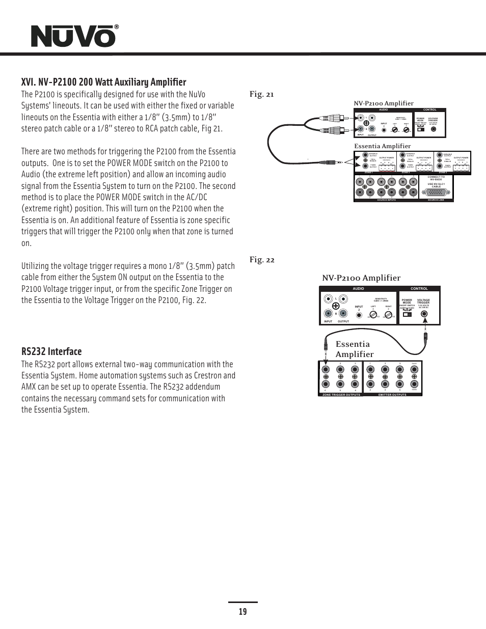 Rs232 interface, Nv-p2100 amplifier essentia amplifier | Nuvo NV-E6DMS-DC User Manual | Page 20 / 29