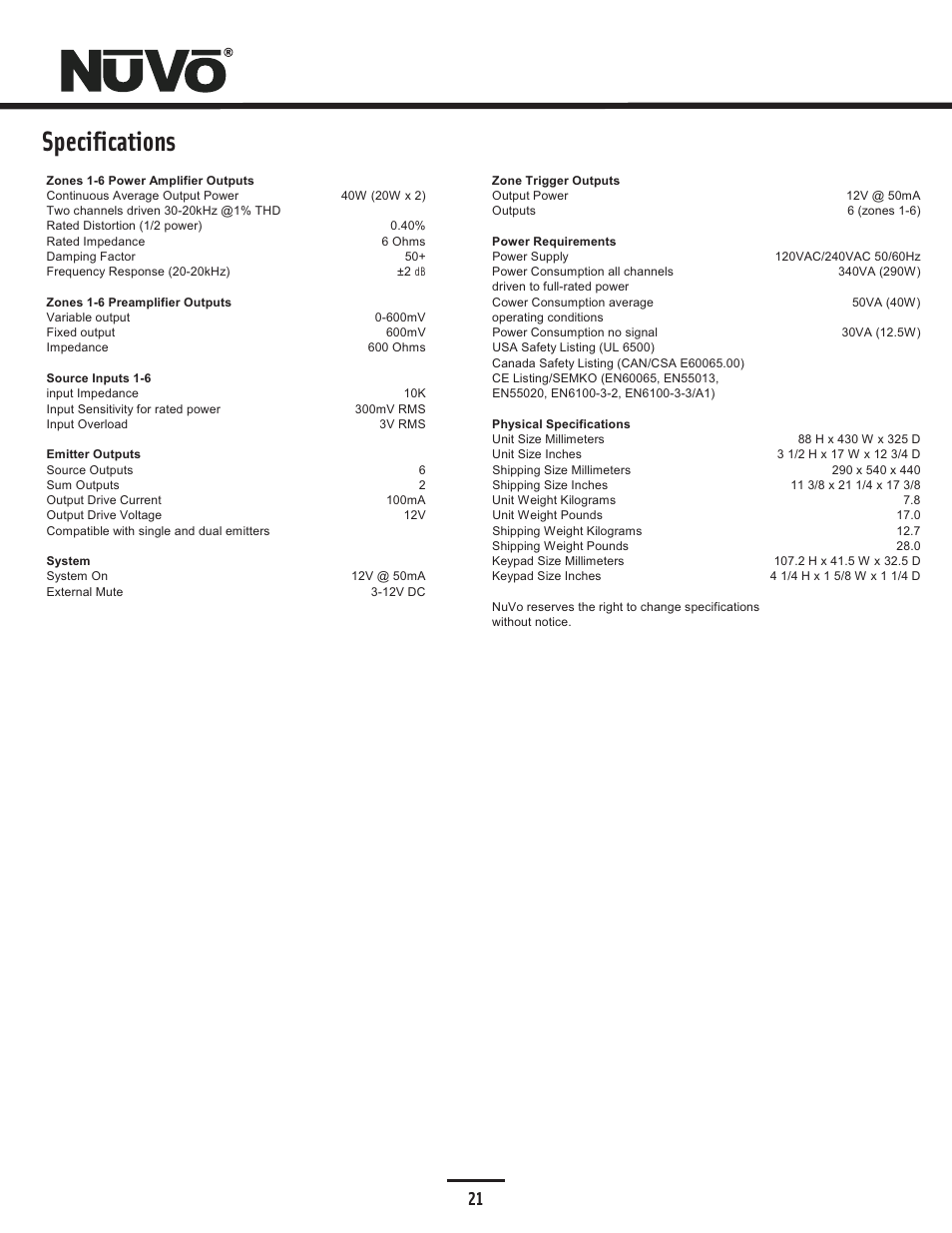 Specifications | Nuvo NV-E6DMS-DC User Manual | Page 22 / 29