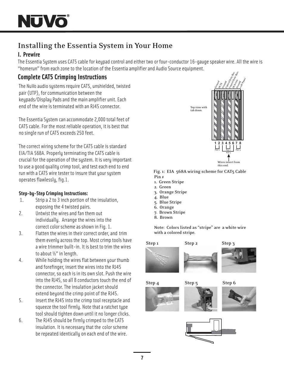 Installing the essentia system in your home, Complete cat5 crimping instructions, I. prewire | Nuvo NV-E6DMS-DC User Manual | Page 8 / 29