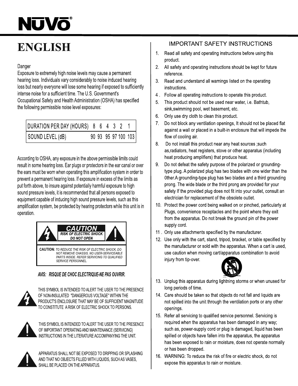 English warning | Nuvo NV-T2SIR User Manual | Page 3 / 30