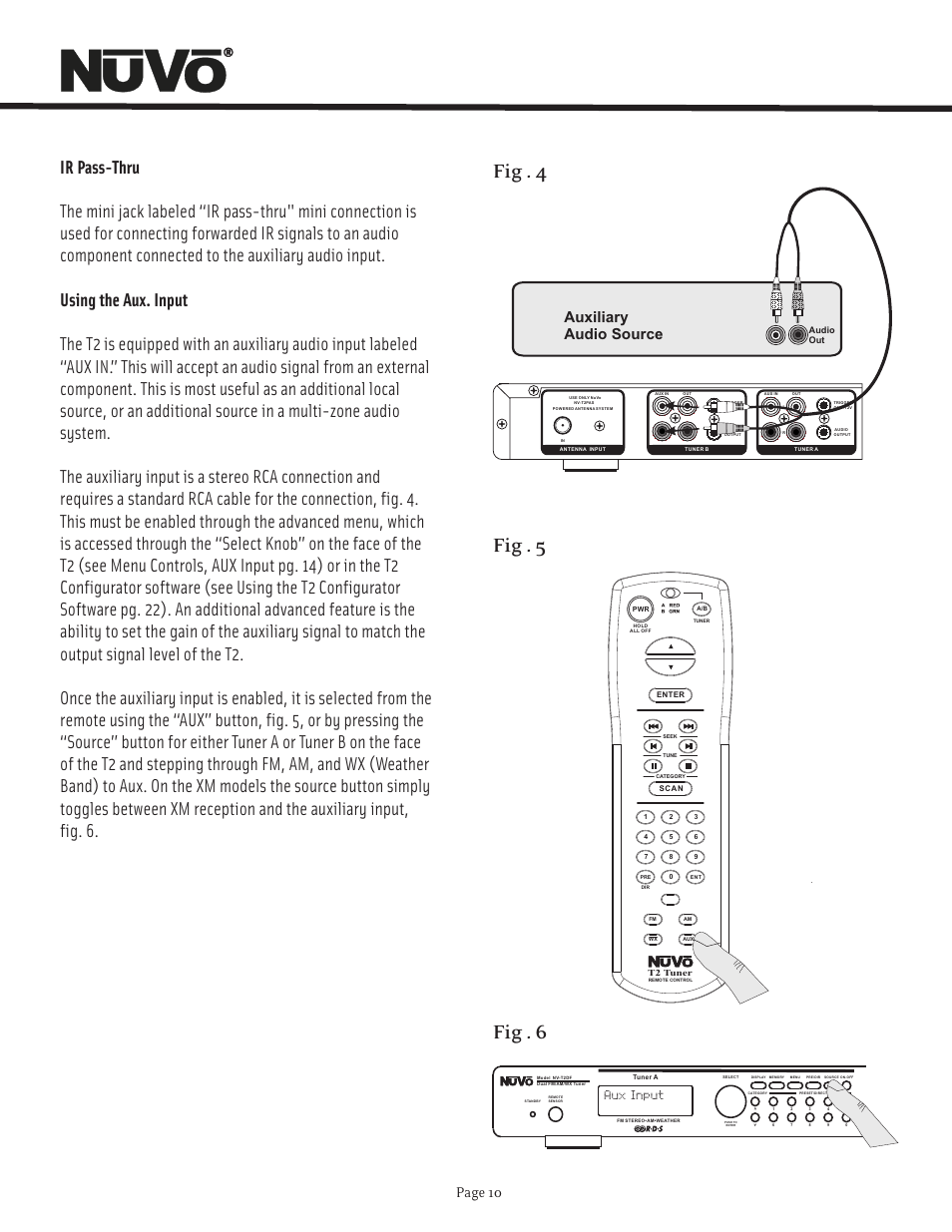 Fig . 4 fig . 5 fig . 6, Page 10, Auxiliary audio source | Aux input | Nuvo T2 User Manual | Page 11 / 32