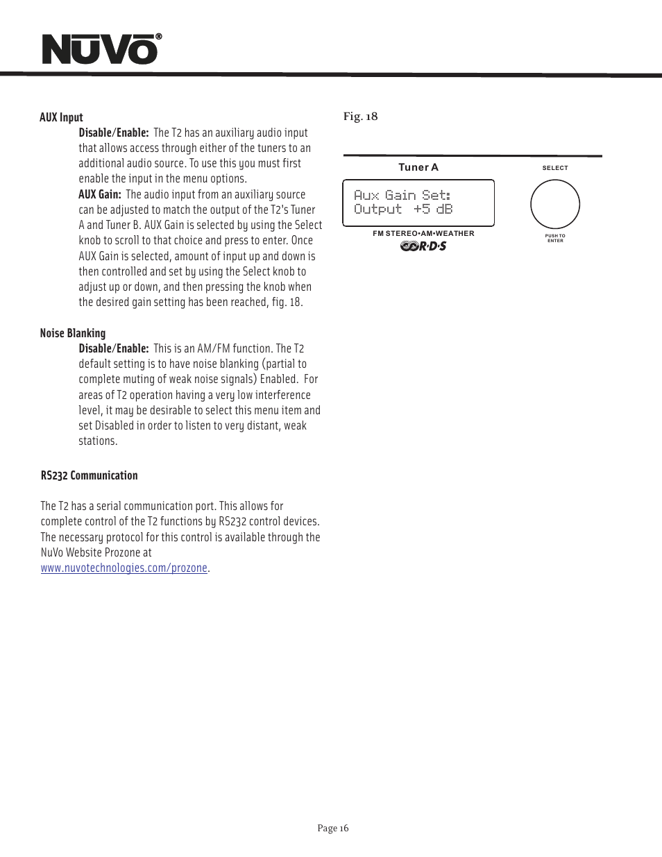 Aux gain set: output +5 db | Nuvo T2 User Manual | Page 17 / 32