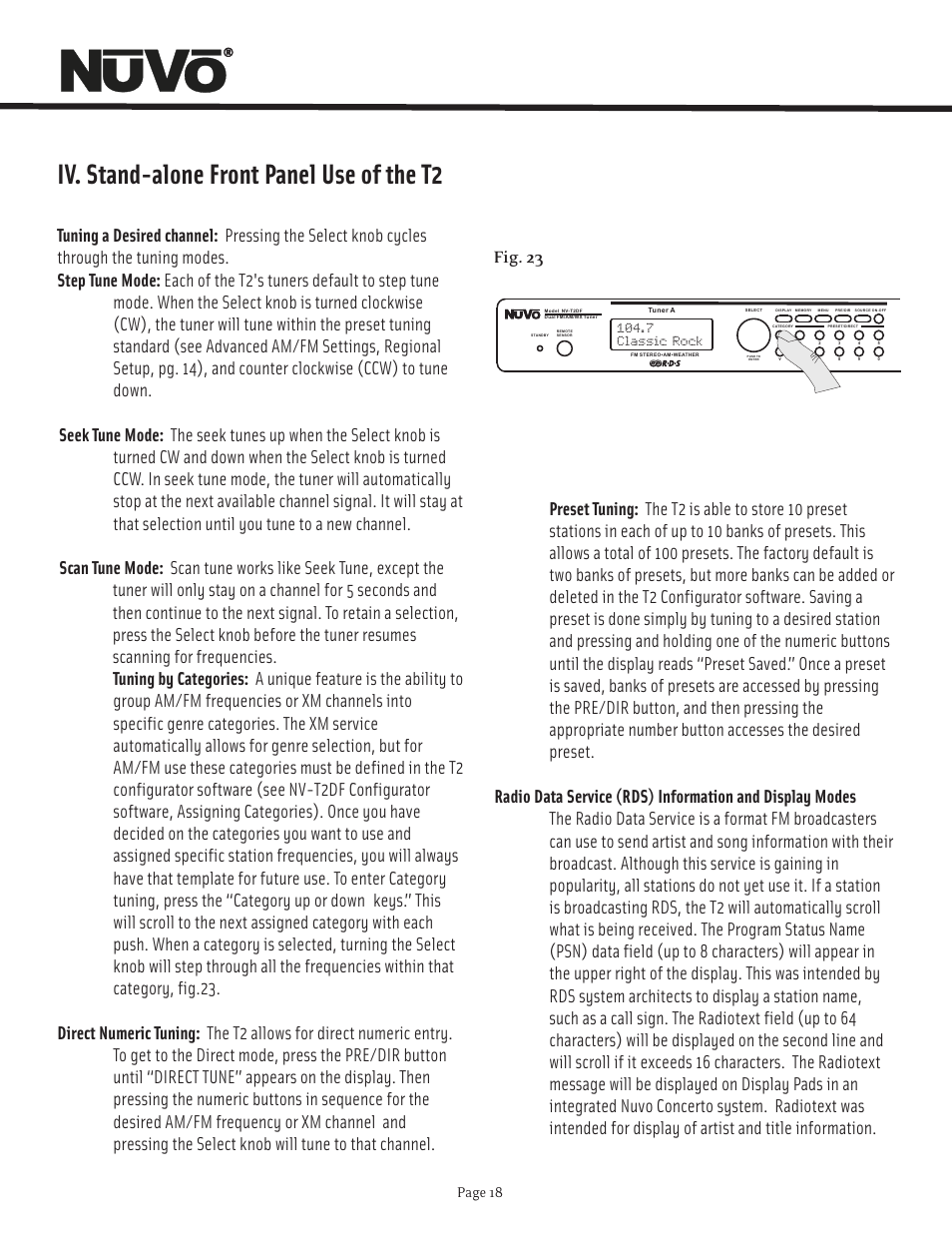 Iv. stand-alone front panel use of the t2, Page 18 | Nuvo T2 User Manual | Page 19 / 32