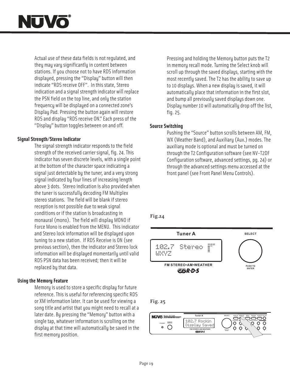7 stereo wxyz, Fig.24 fig. 25, Tuner a | Page 19 | Nuvo T2 User Manual | Page 20 / 32