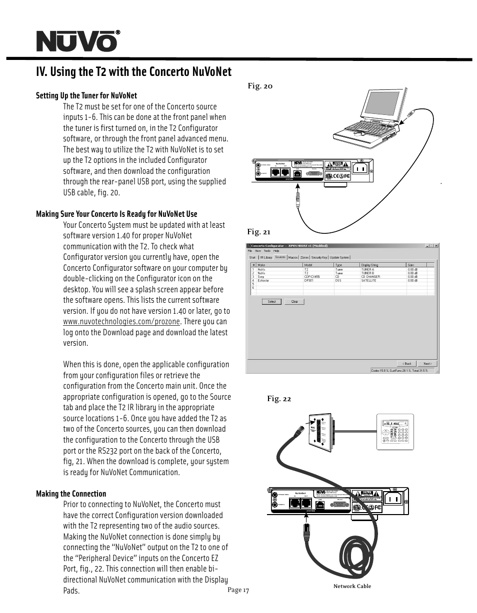 Iv. using the t2 with the concerto nuvonet | Nuvo NV-T2DF User Manual | Page 17 / 25