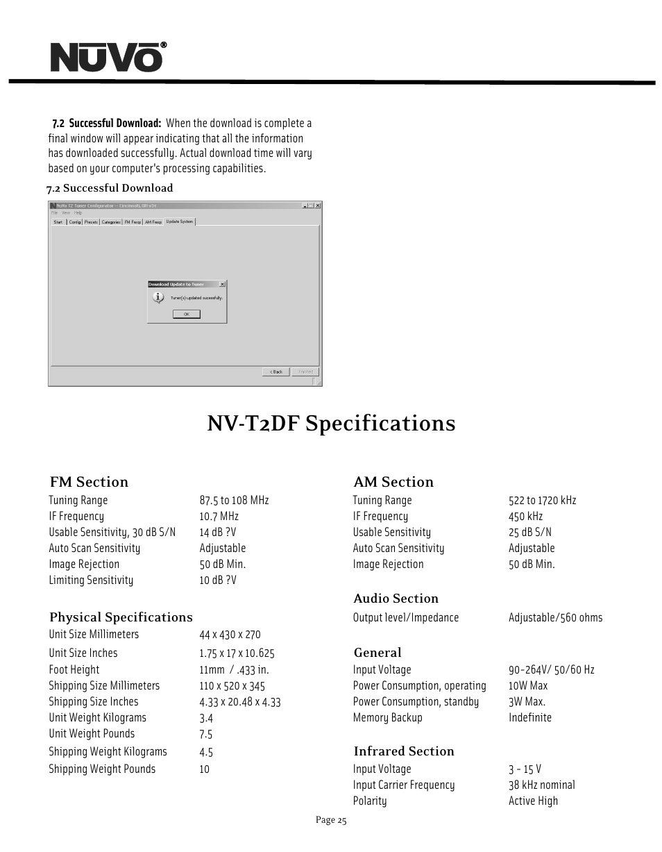 Nv-t2df specifications | Nuvo NV-T2DF User Manual | Page 25 / 25