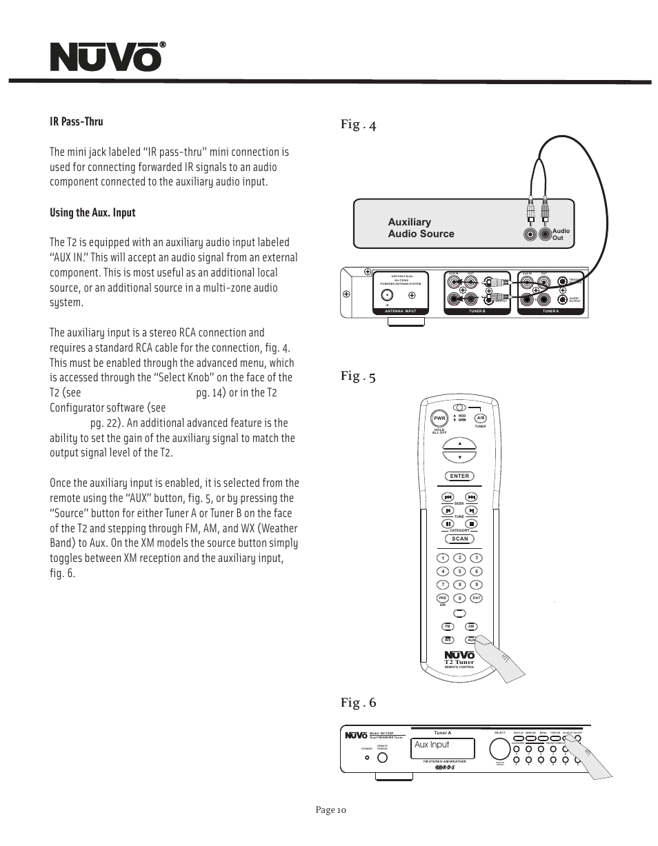 Fig . 4 fig . 5 fig . 6, Page 10, Auxiliary audio source | Aux input | Nuvo NV-T2FX User Manual | Page 11 / 32