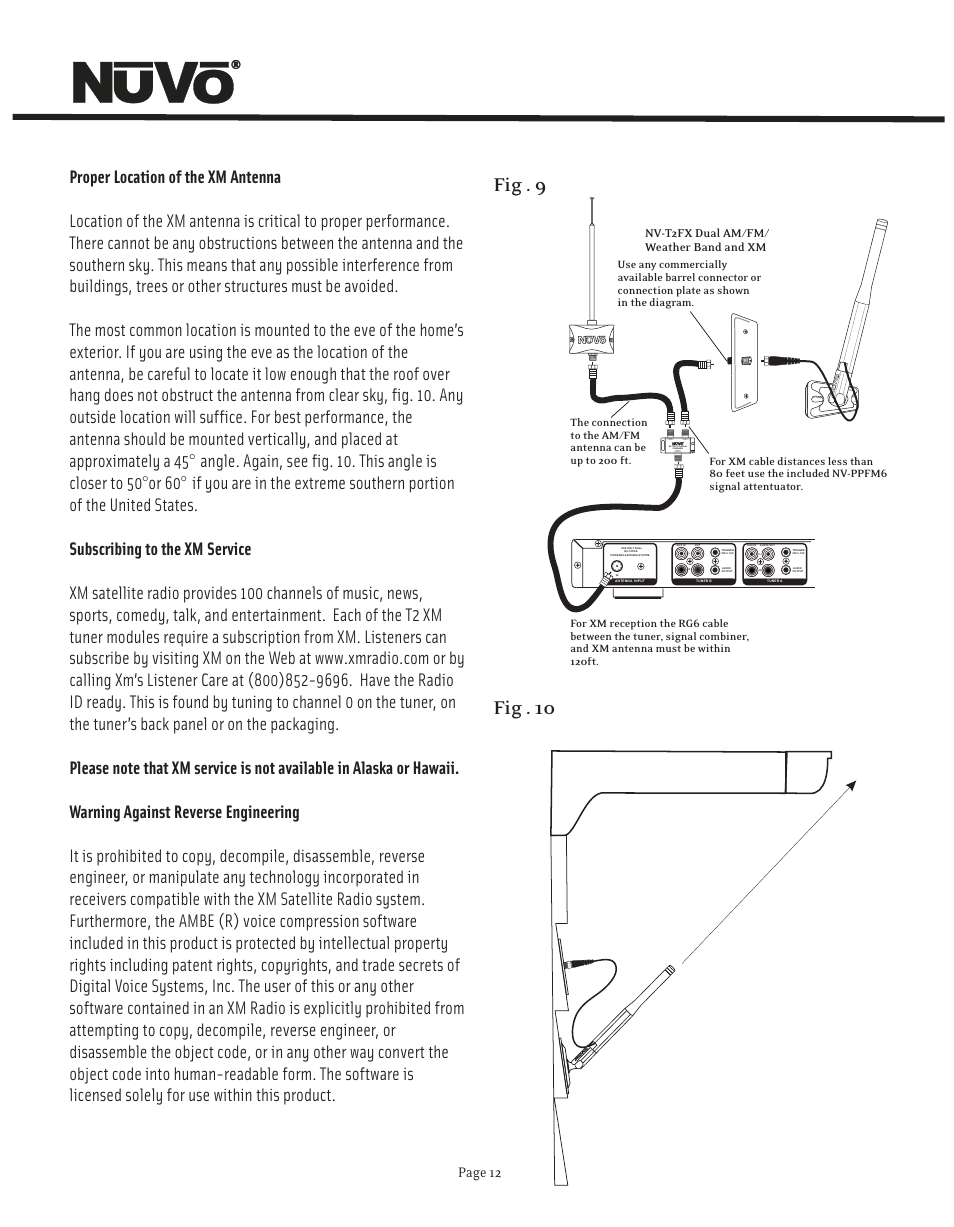 Fig . 9 fig . 10, Page 12, Nv-t2fx dual am/fm/ weather band and xm | Nuvo NV-T2FX User Manual | Page 13 / 32