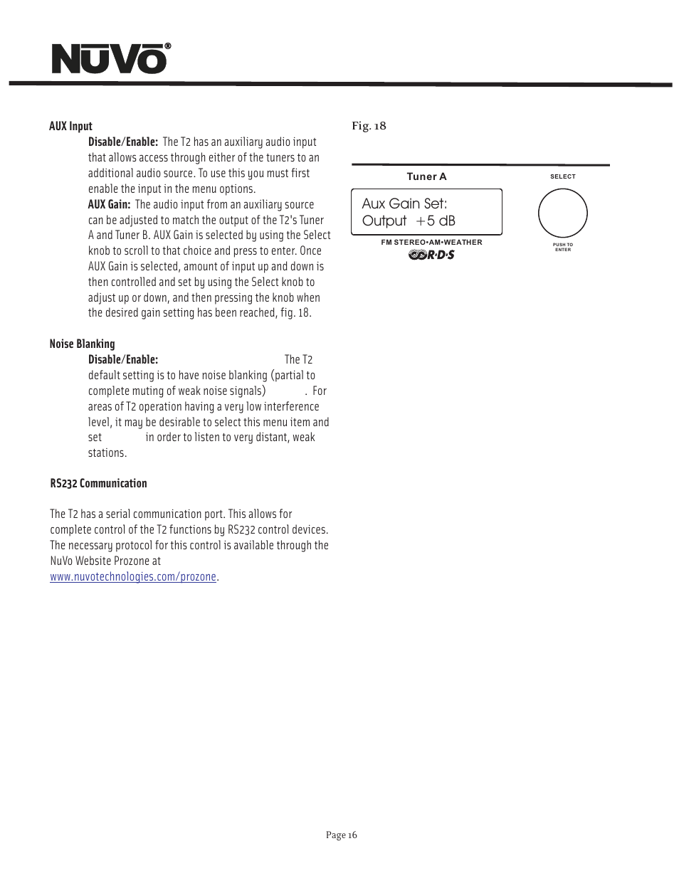 Aux gain set: output +5 db | Nuvo NV-T2FX User Manual | Page 17 / 32