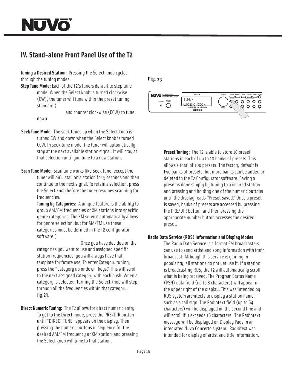 Iv. stand-alone front panel use of the t2, Page 18, 7 classic rock | Nuvo NV-T2FX User Manual | Page 19 / 32