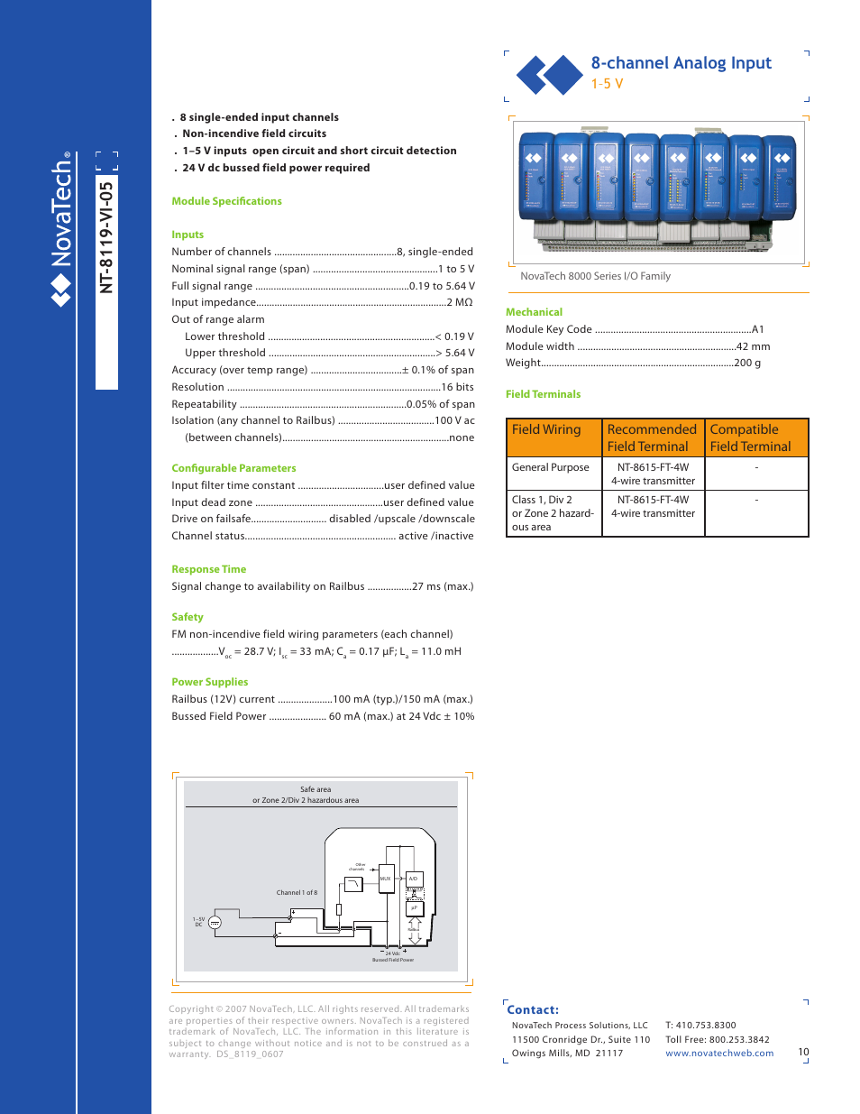 Channel analog input, 1–5 v | NotaTech 8000SeriesI/O User Manual | Page 10 / 28