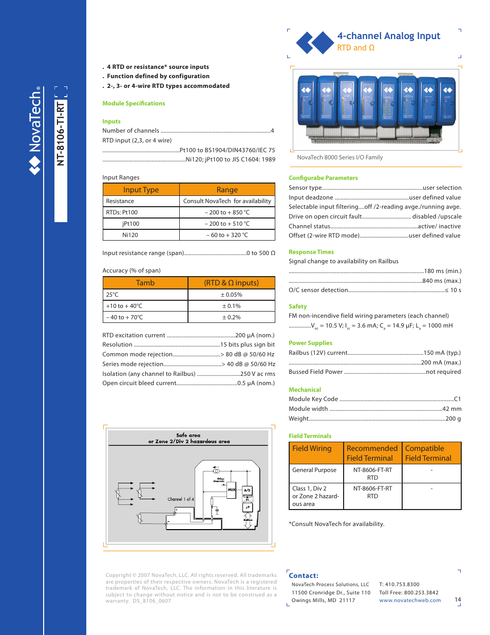 Nt -8106-ti-r t, Channel analog input | NotaTech 8000SeriesI/O User Manual | Page 14 / 28