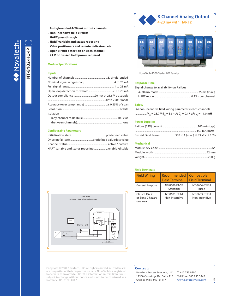 Nt -8102-ho-ip, 8 channel analog output, 4–20 ma with hart | NotaTech 8000SeriesI/O User Manual | Page 15 / 28