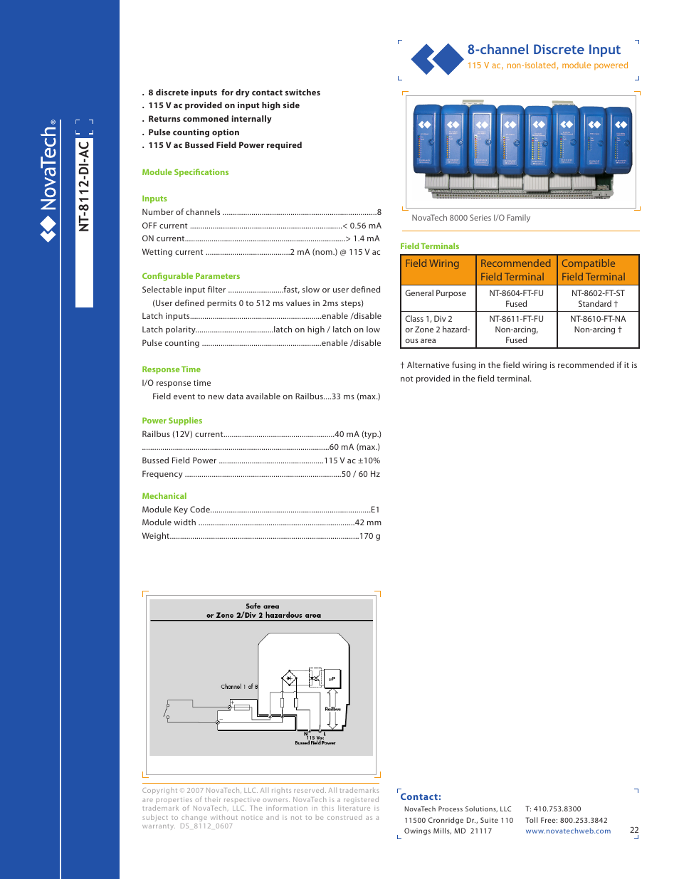 Nt -8112-di-ac, Channel discrete input | NotaTech 8000SeriesI/O User Manual | Page 22 / 28