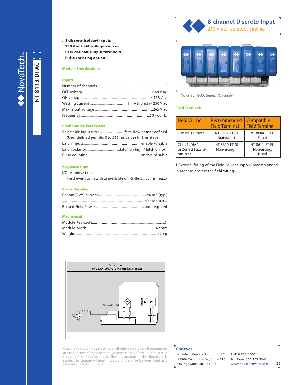 Nt -8113-di-ac, Channel discrete input | NotaTech 8000SeriesI/O User Manual | Page 23 / 28