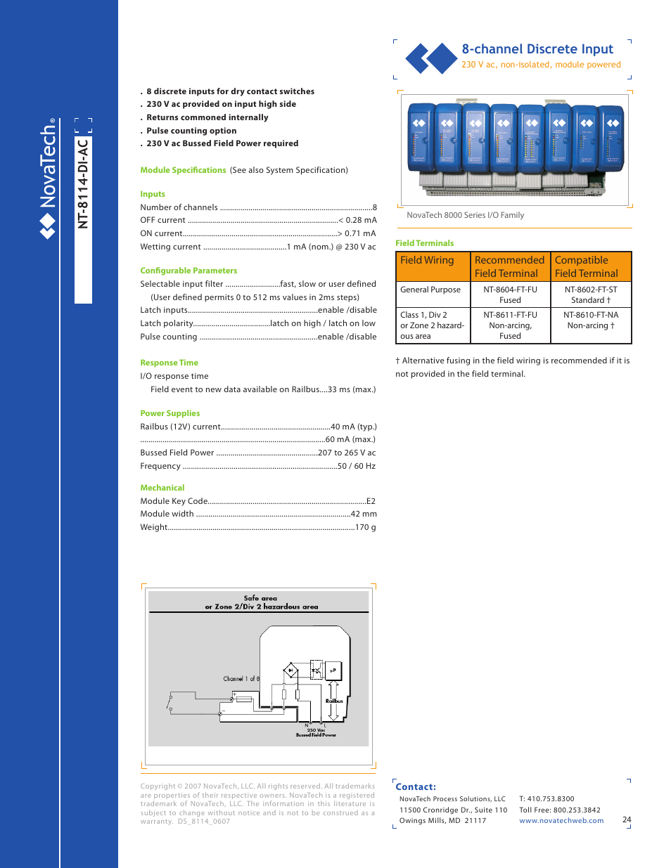 Nt -8114-di-ac, Channel discrete input | NotaTech 8000SeriesI/O User Manual | Page 24 / 28