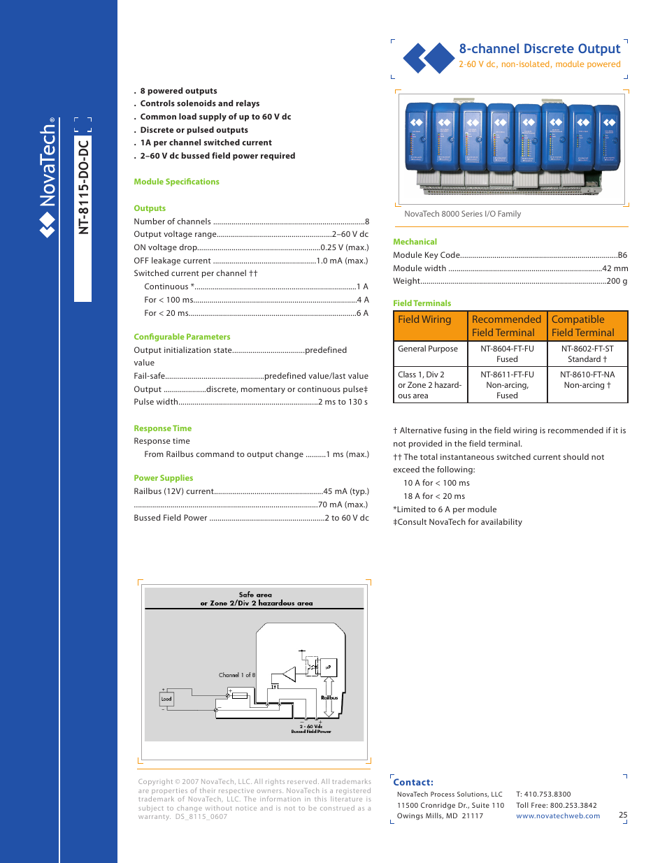 Nt -8115-do-dc, Channel discrete output | NotaTech 8000SeriesI/O User Manual | Page 25 / 28