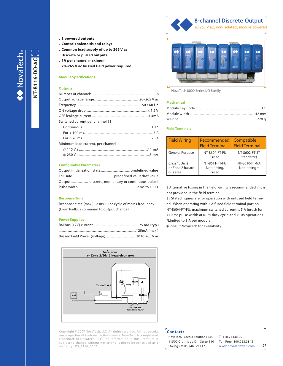 Nt -8116-do-ac, Channel discrete output | NotaTech 8000SeriesI/O User Manual | Page 27 / 28