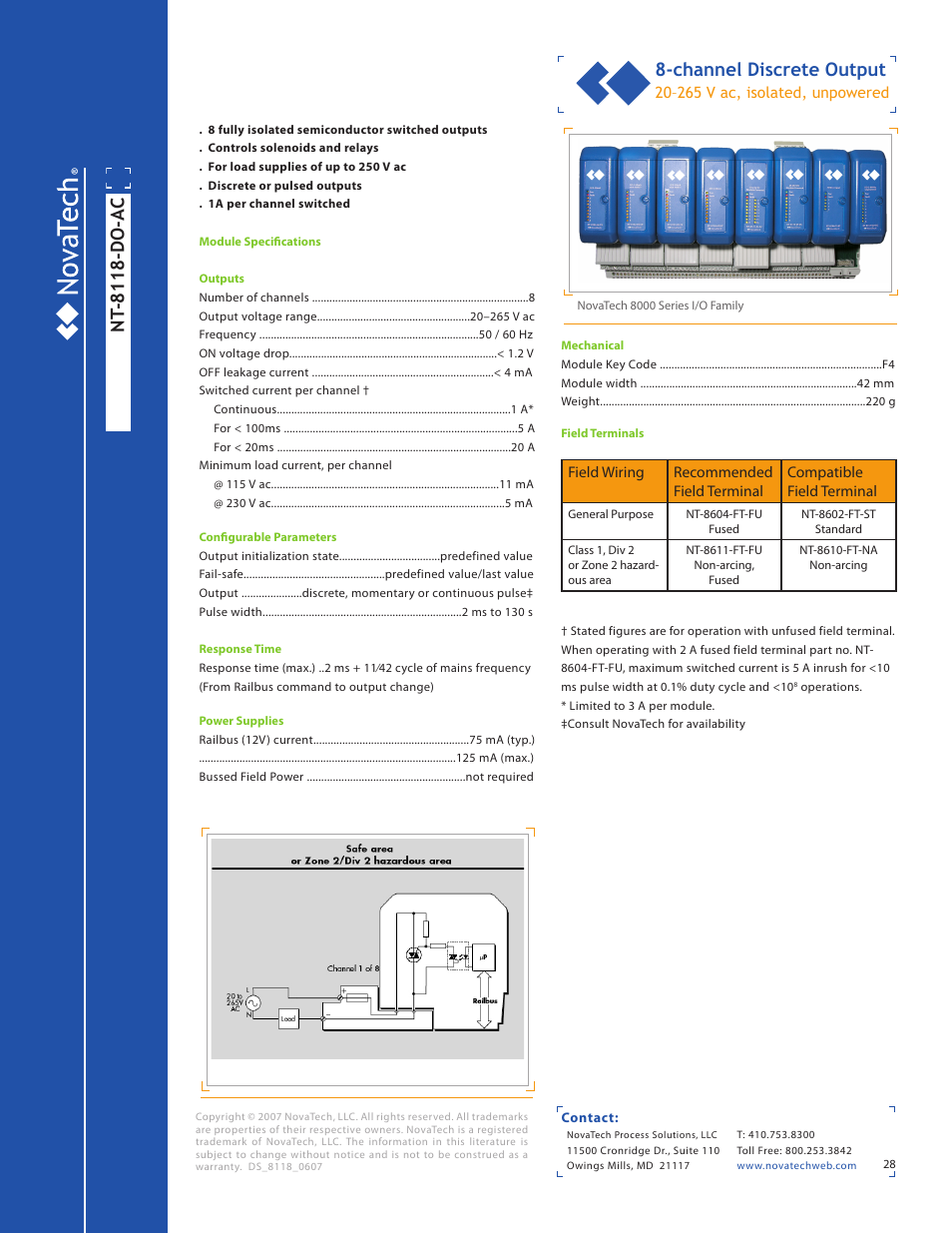 Nt -8118-do-ac, Channel discrete output | NotaTech 8000SeriesI/O User Manual | Page 28 / 28