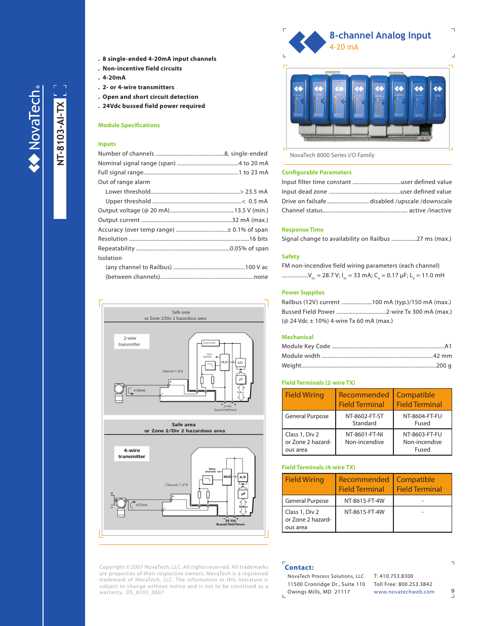 Nt -8103-ai-tx, Channel analog input | NotaTech 8000SeriesI/O User Manual | Page 9 / 28