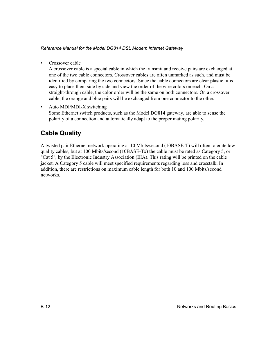Cable quality | NETGEAR DG814 DSL User Manual | Page 102 / 112
