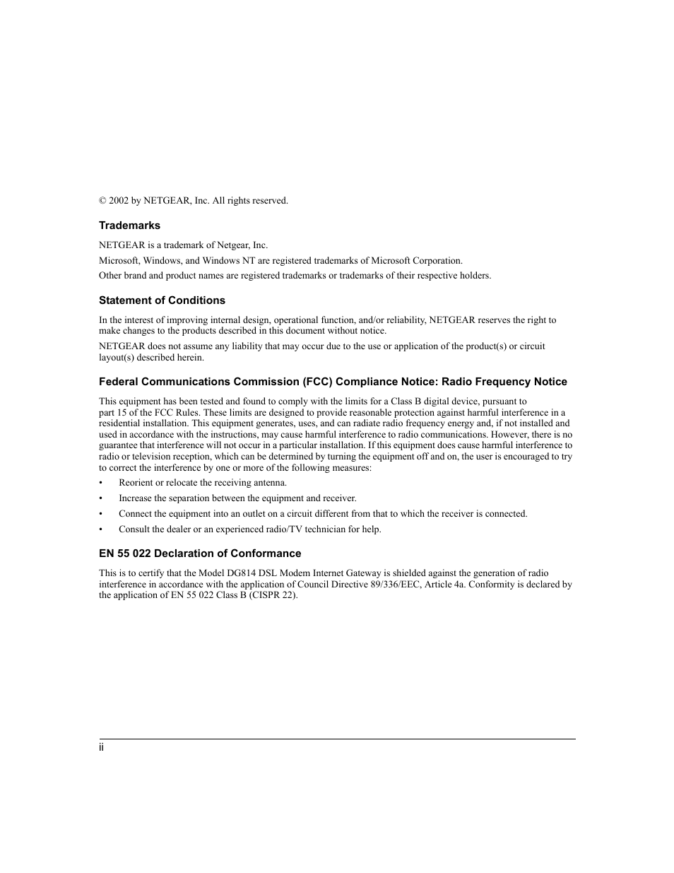 NETGEAR DG814 DSL User Manual | Page 2 / 112