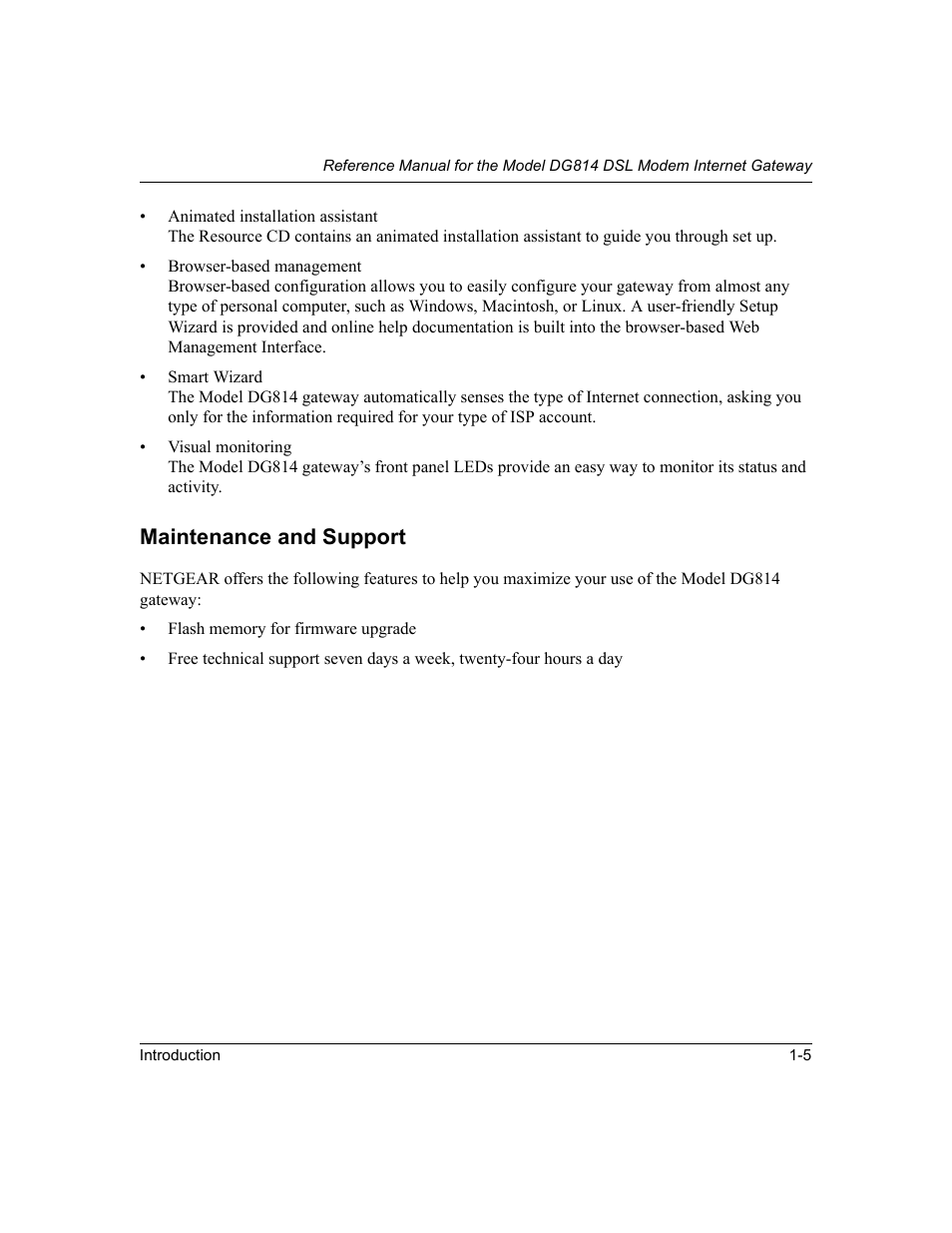 Maintenance and support, Maintenance and support -5 | NETGEAR DG814 DSL User Manual | Page 21 / 112