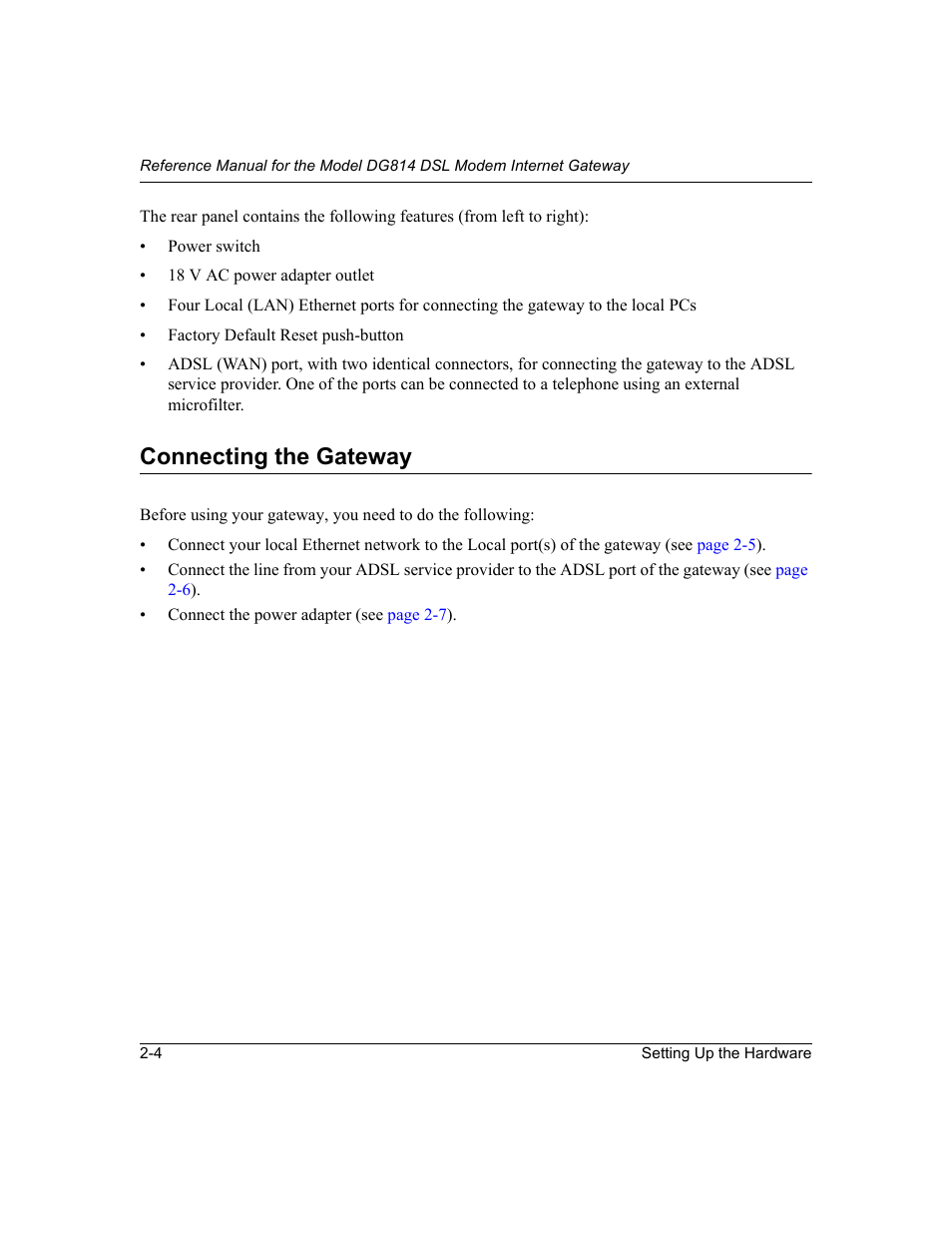 Connecting the gateway, Connecting the gateway -4 | NETGEAR DG814 DSL User Manual | Page 26 / 112