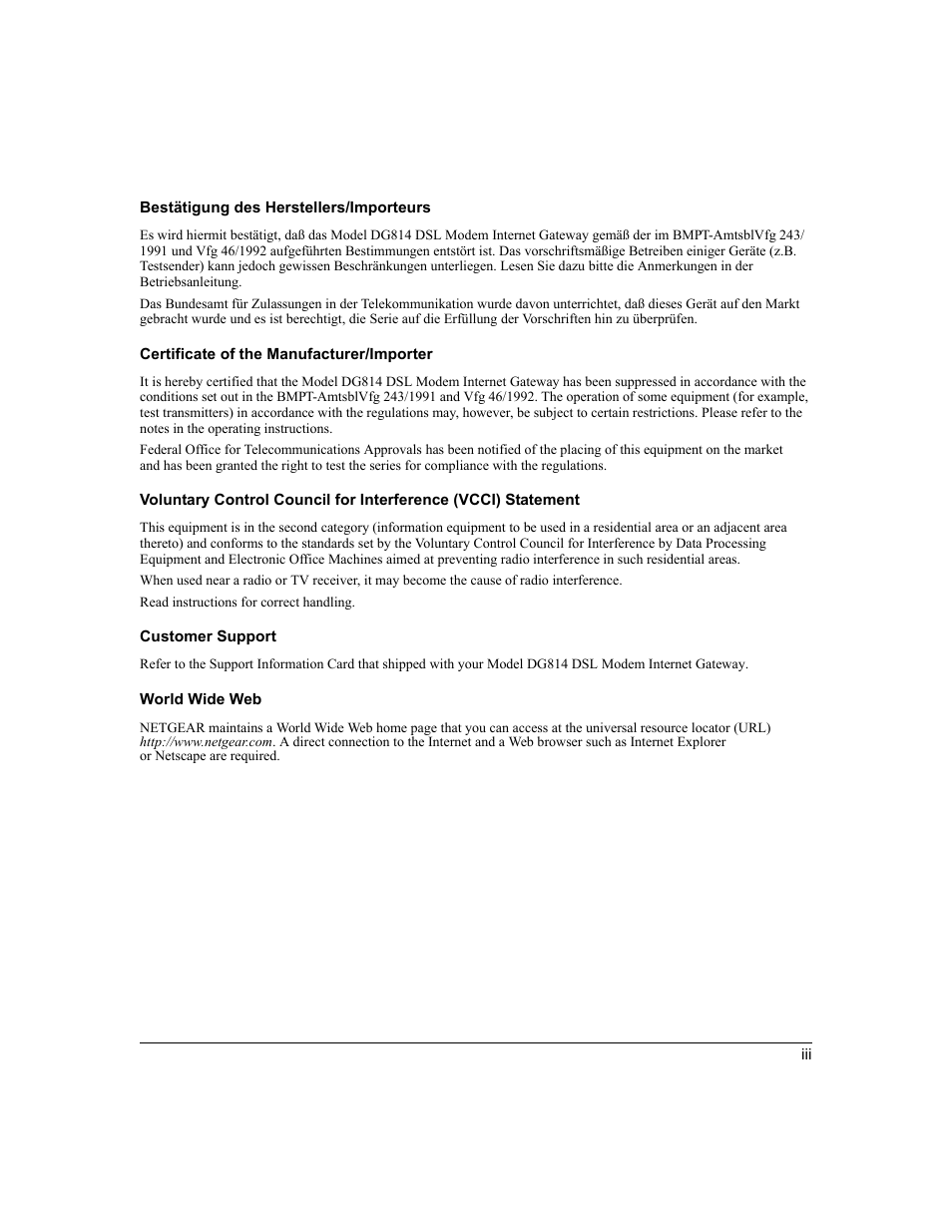 NETGEAR DG814 DSL User Manual | Page 3 / 112