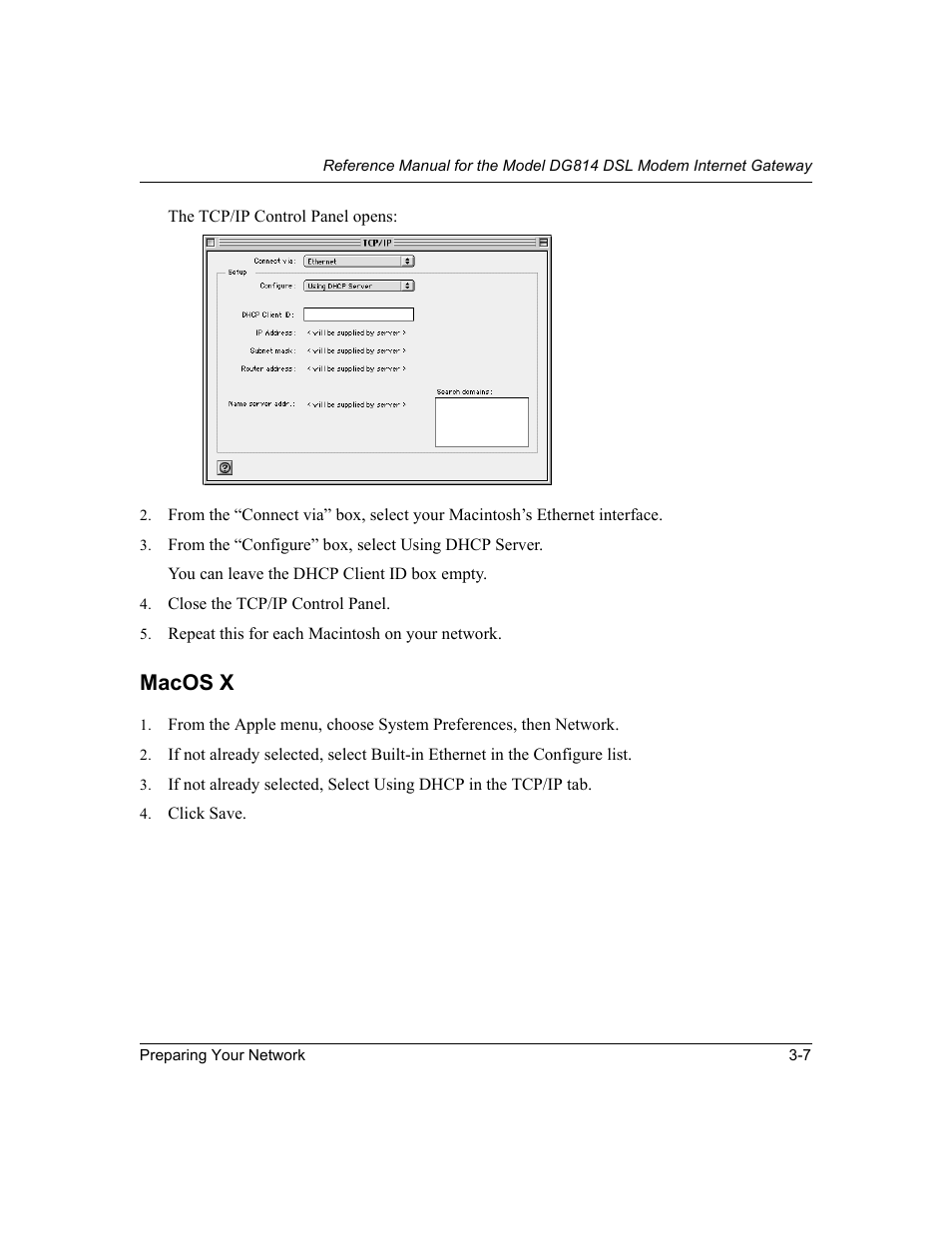 Macos x, Macos x -7 | NETGEAR DG814 DSL User Manual | Page 37 / 112