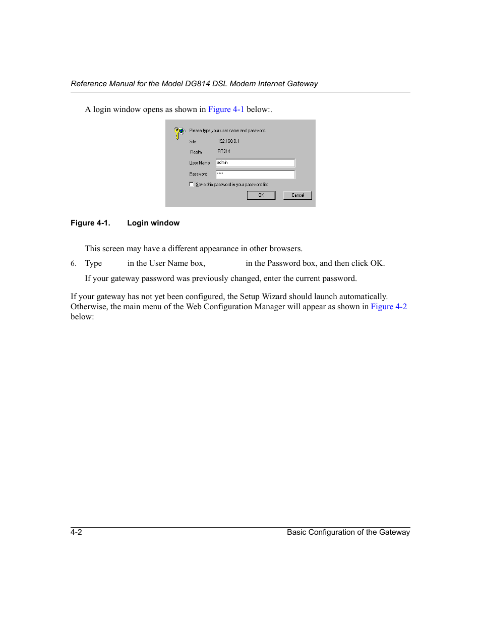 Figure 4-1, Login window -2 | NETGEAR DG814 DSL User Manual | Page 44 / 112