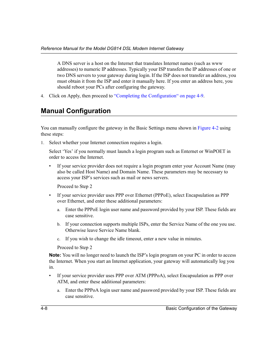 Manual configuration, Manual configuration -8 | NETGEAR DG814 DSL User Manual | Page 50 / 112