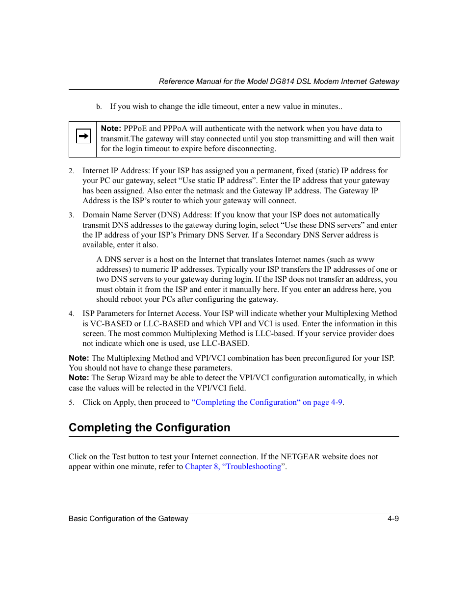 Completing the configuration, Completing the configuration -9 | NETGEAR DG814 DSL User Manual | Page 51 / 112