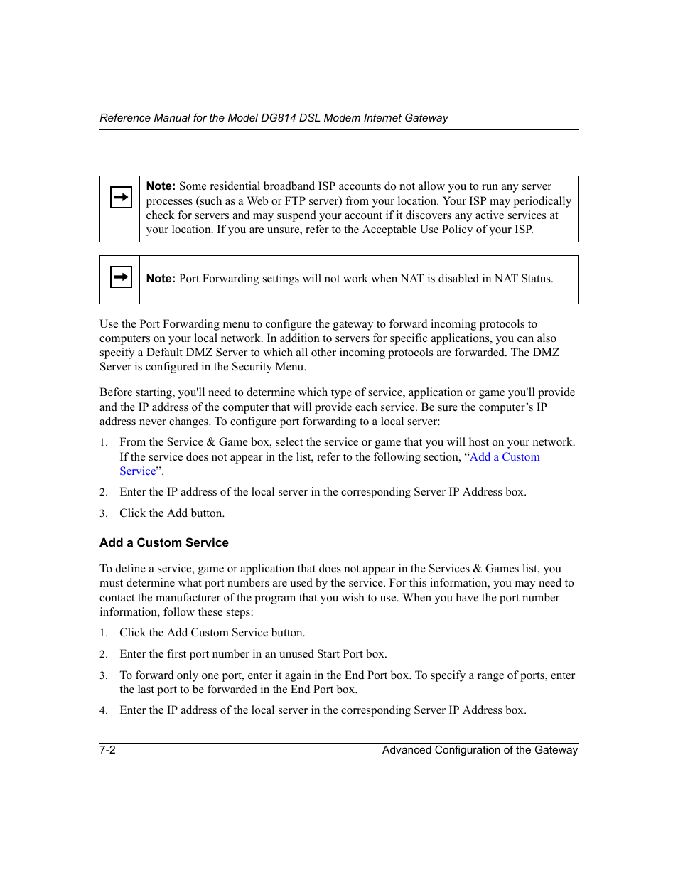 Add a custom service, Add a custom service -2 | NETGEAR DG814 DSL User Manual | Page 70 / 112