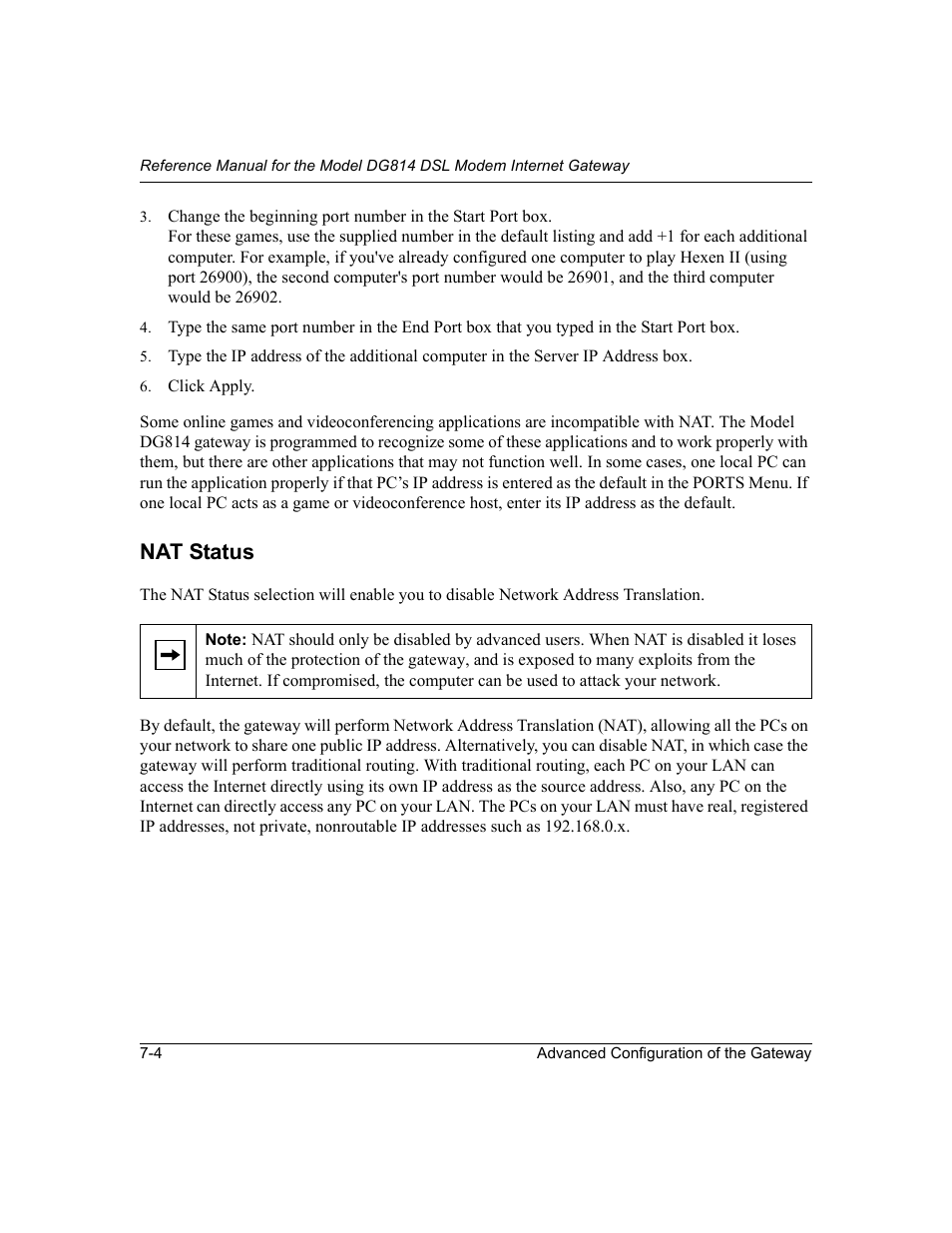 Nat status, Nat status -4 | NETGEAR DG814 DSL User Manual | Page 72 / 112