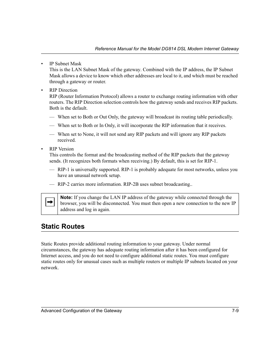 Static routes, Static routes -9 | NETGEAR DG814 DSL User Manual | Page 77 / 112