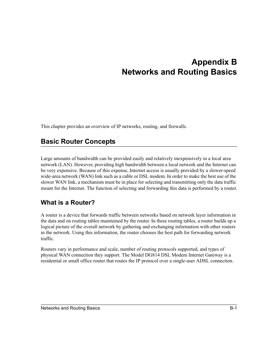 Appendix b networks and routing basics, Basic router concepts, What is a router | NETGEAR DG814 DSL User Manual | Page 91 / 112