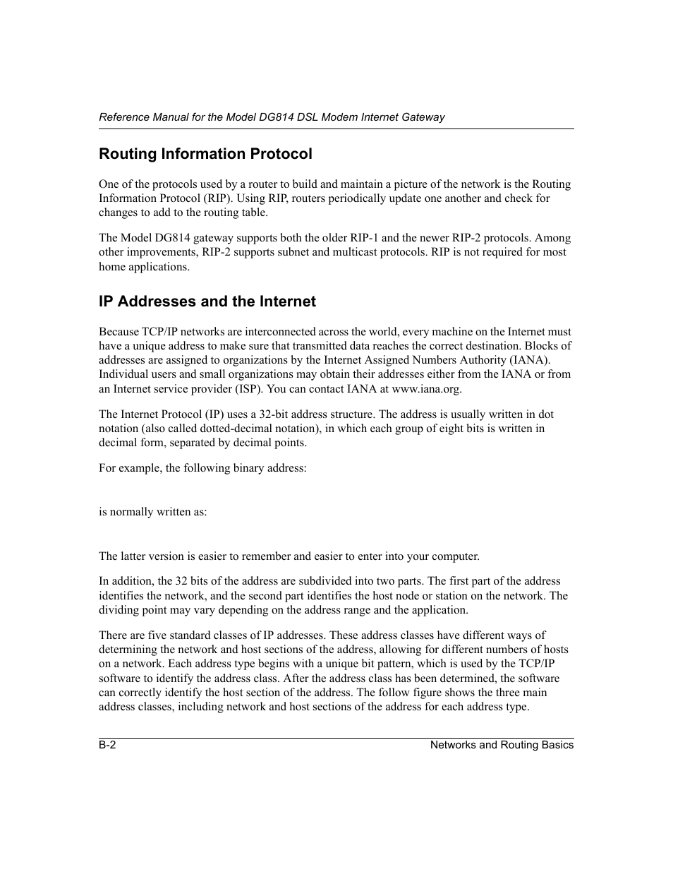 Routing information protocol, Ip addresses and the internet | NETGEAR DG814 DSL User Manual | Page 92 / 112