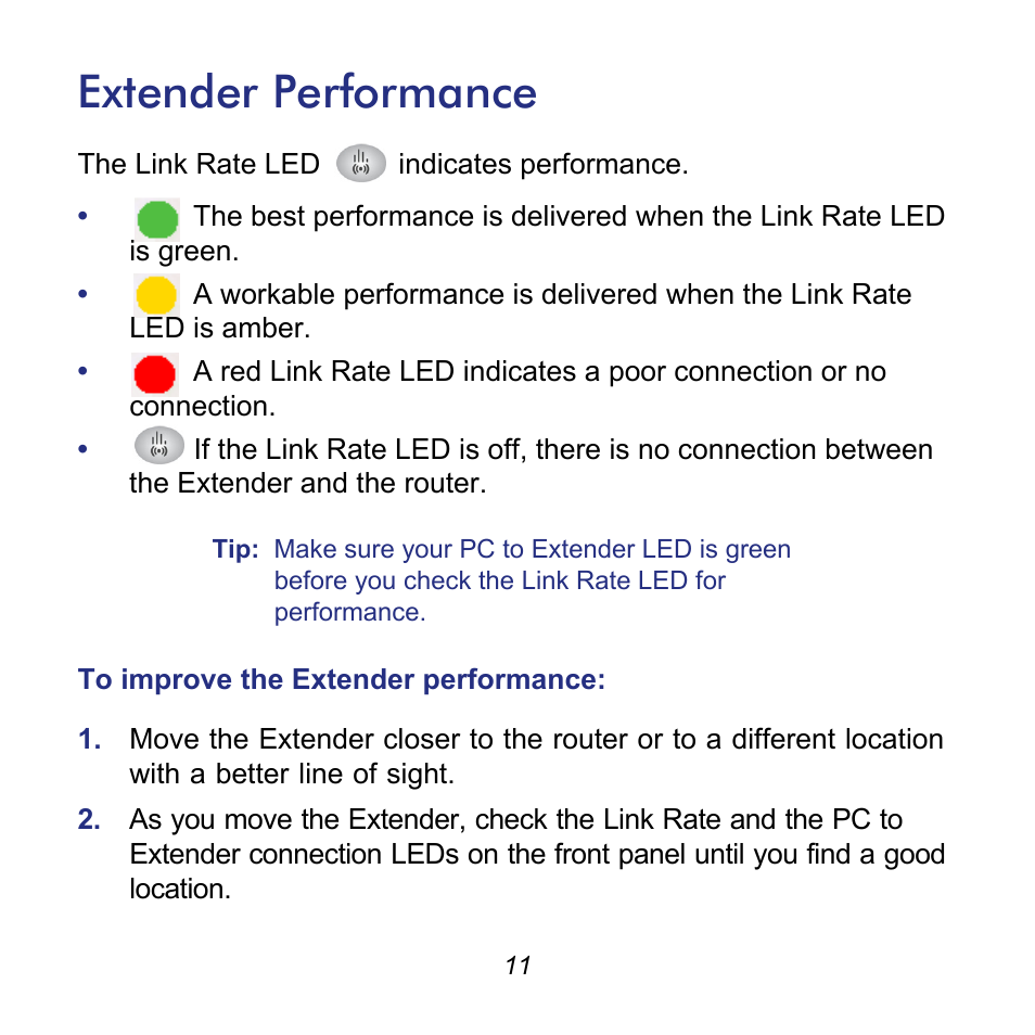 Extender performance | NETGEAR Universal WiFi Range Extender WN3000RP User Manual | Page 11 / 16