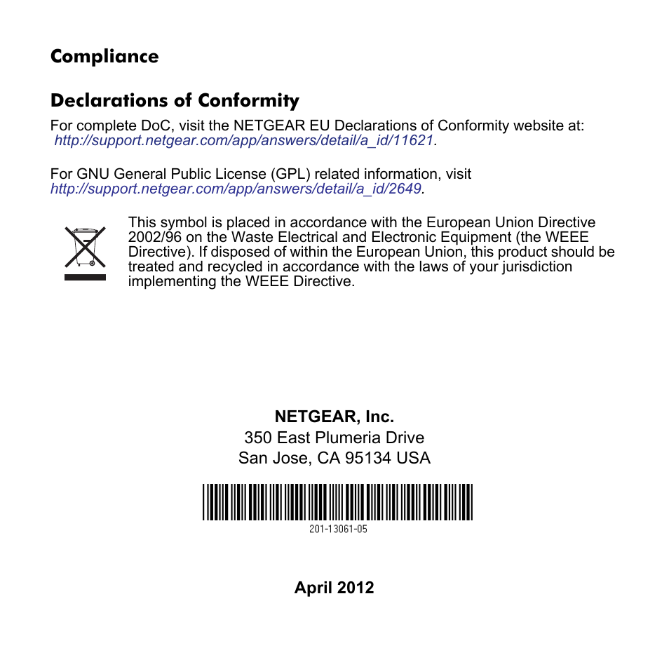 Compliance declarations of conformity | NETGEAR Universal WiFi Range Extender WN3000RP User Manual | Page 16 / 16