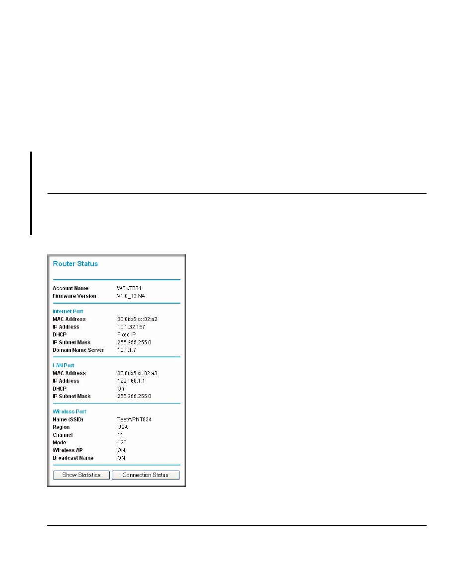 Chapter 6 maintenance, Viewing wireless router status information, Chapter 6 | Maintenance, Viewing wireless router status information -1 | NETGEAR WPNT834 User Manual | Page 62 / 107