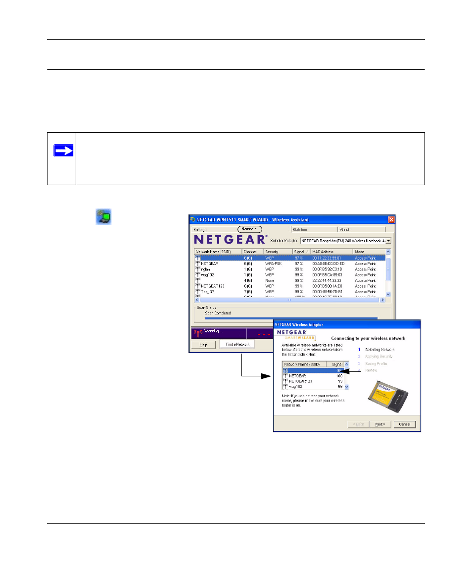 Finding a network, Finding a network -2 | NETGEAR WPNT511 User Manual | Page 30 / 56