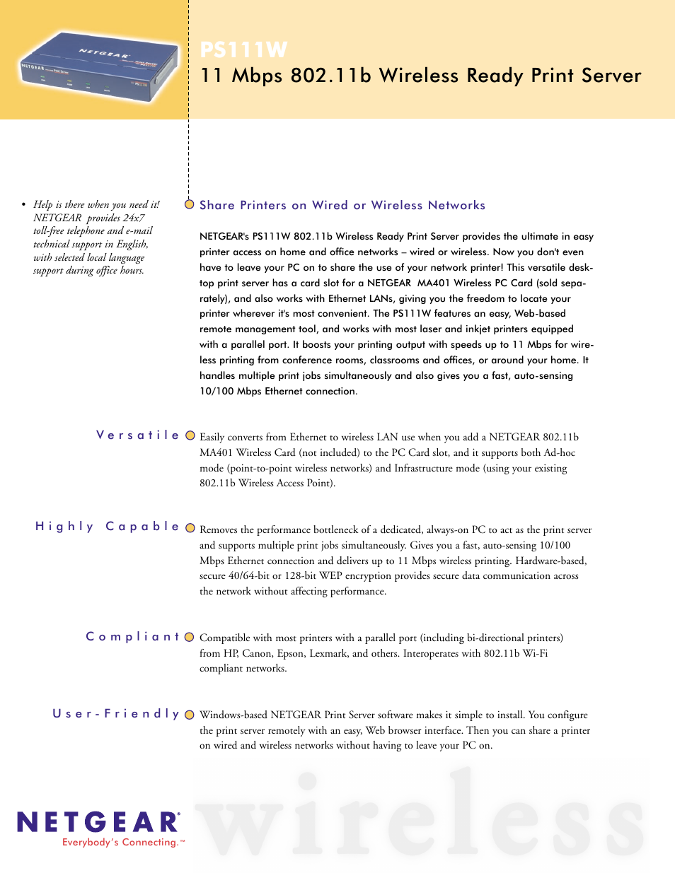 NETGEAR PS111W User Manual | 2 pages